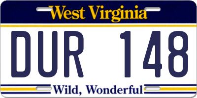 WV license plate DUR148