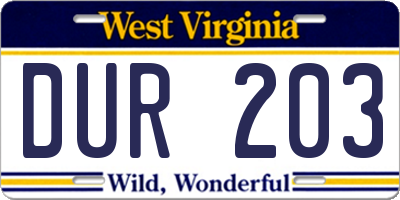 WV license plate DUR203