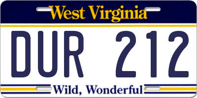 WV license plate DUR212