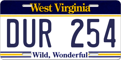 WV license plate DUR254