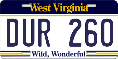 WV license plate DUR260