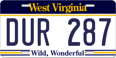 WV license plate DUR287