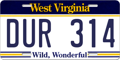 WV license plate DUR314