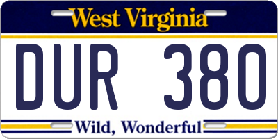 WV license plate DUR380