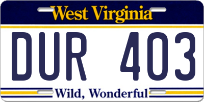 WV license plate DUR403