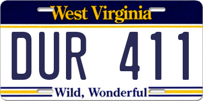 WV license plate DUR411