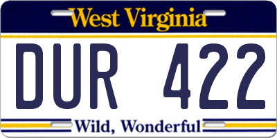 WV license plate DUR422