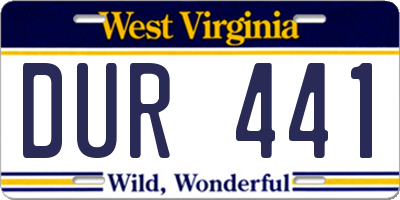 WV license plate DUR441