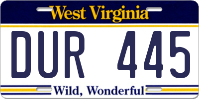 WV license plate DUR445