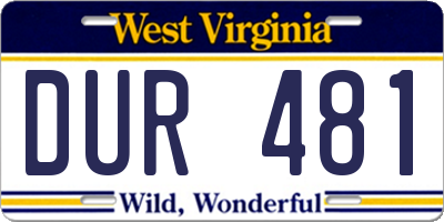 WV license plate DUR481