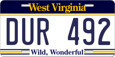 WV license plate DUR492