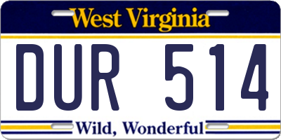 WV license plate DUR514