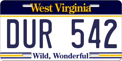 WV license plate DUR542