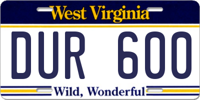 WV license plate DUR600