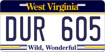 WV license plate DUR605
