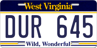 WV license plate DUR645