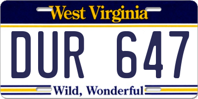 WV license plate DUR647