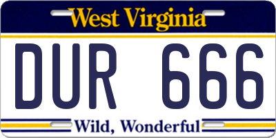 WV license plate DUR666
