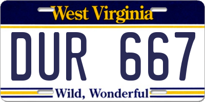 WV license plate DUR667