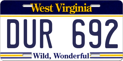 WV license plate DUR692