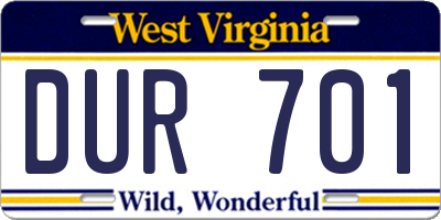 WV license plate DUR701