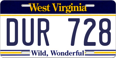 WV license plate DUR728