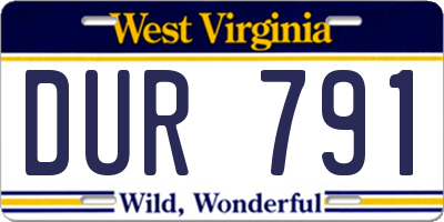WV license plate DUR791