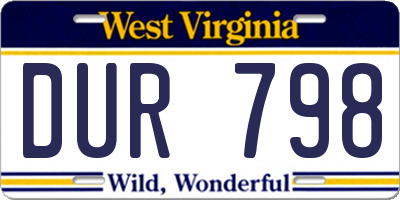 WV license plate DUR798