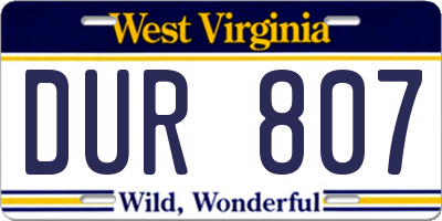 WV license plate DUR807