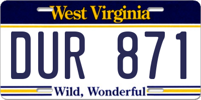 WV license plate DUR871