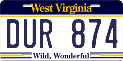 WV license plate DUR874