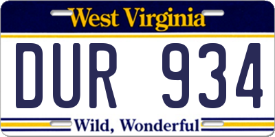 WV license plate DUR934