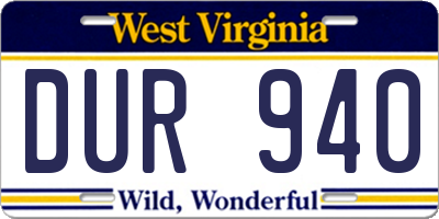 WV license plate DUR940