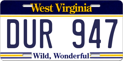 WV license plate DUR947
