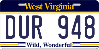 WV license plate DUR948