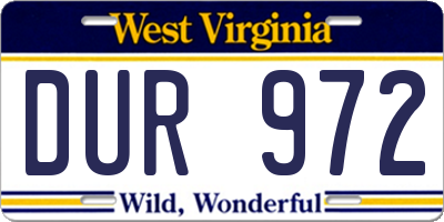 WV license plate DUR972
