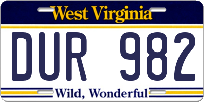 WV license plate DUR982