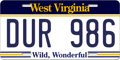 WV license plate DUR986