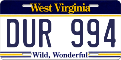 WV license plate DUR994