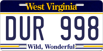 WV license plate DUR998