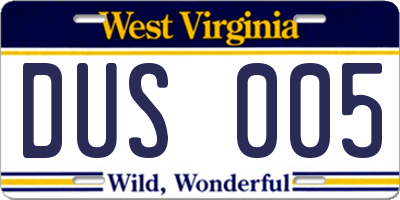 WV license plate DUS005