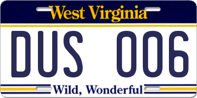 WV license plate DUS006