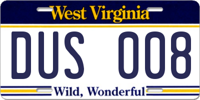 WV license plate DUS008