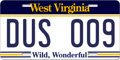 WV license plate DUS009