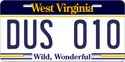 WV license plate DUS010