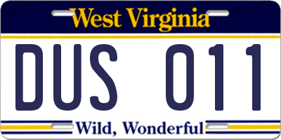 WV license plate DUS011