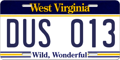 WV license plate DUS013