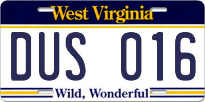 WV license plate DUS016