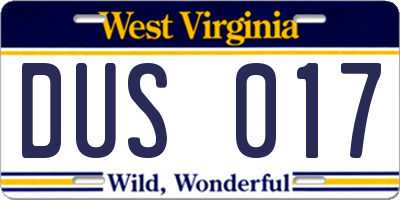 WV license plate DUS017