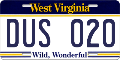 WV license plate DUS020